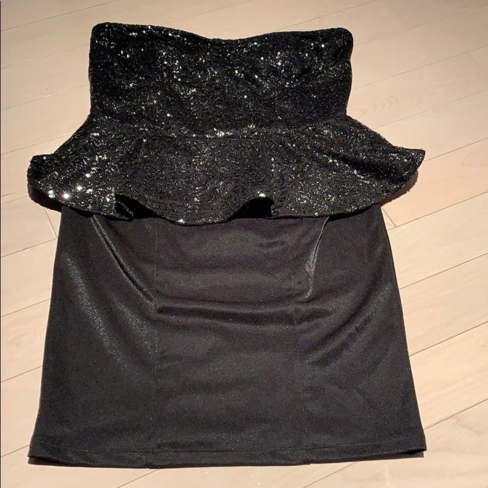 Bebe Black Peplum Strapless Dress Size L